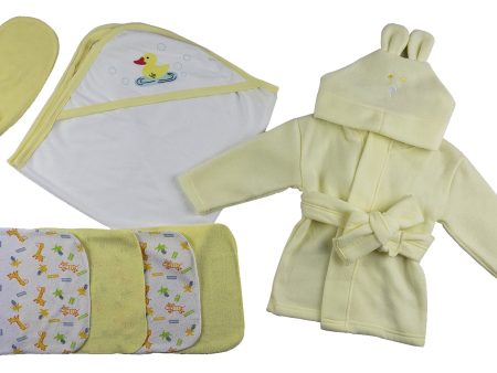 Yellow Infant Robe, Yellow Hooded Towel, Washcloths and Hand Washcloth Mitt - 7 pc Set Supply