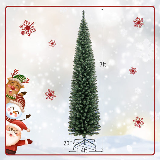 5 6 7 8 9 Feet Pre-lit Pencil Artificial Christmas Tree with 150 180 200  300 400 Warm White LED Lights-7 ft Sale