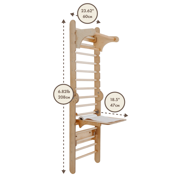 5in1: Wooden Swedish Wall   Climbing ladder for Children + Swing Set + Slide Board + Art Add-on Sale