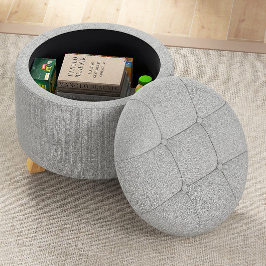 Upholstered Round Ottoman with Solid Rubber Feet-Gray on Sale