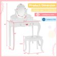 Kids Vanity and Stool Set with 360° Rotatable Mirror and Whiteboard-White Supply