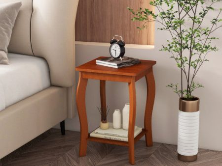 15 Inch 2-Tier Square End Table with Storage Shelf Set of 2-Walnut Sale