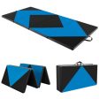 8 Feet PU Leather Folding Gymnastics Mat with Hook and Loop Fasteners-Blue Online Hot Sale