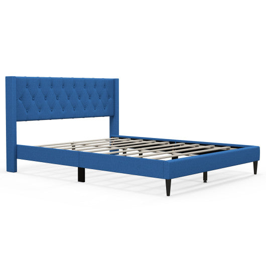 Queen Size Upholstered Platform Bed with Button Tufted Wingback Headboard-Blue Online now