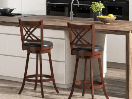 360° Swivel Upholstered Barstools Set of 2 with Back and Footrest-29 inches Online now