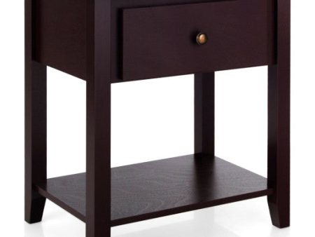 Nightstand with Drawer and Storage Shelf for Bedroom Living Room-Espresso For Cheap