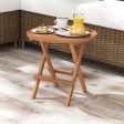 Round Patio Folding Coffee Table Teak Wood with Slatted Tabletop Supply