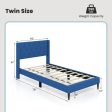 Twin Size Upholstered Platform Bed with Button Tufted Wingback Headboard-Blue Cheap