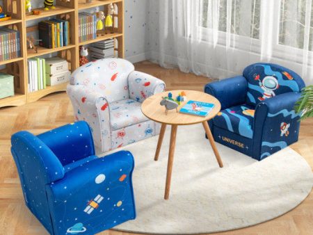 Toddler Upholstered Armchair with Solid Wooden Frame and High-density Sponge Filling-Blue on Sale