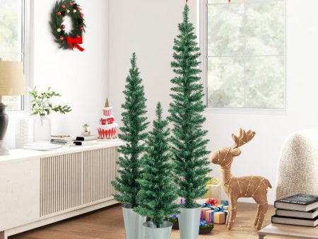 Set of 3 Potted Artificial Christmas Tree with Silver Metal Buckets Hot on Sale