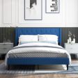 Queen Size Upholstered Platform Bed with Button Tufted Wingback Headboard-Blue Online now