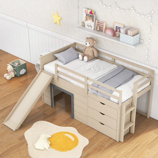 3-In-1 Twin Loft Bed with Slide Ladder Drawers for Kids Teens-Beige Hot on Sale