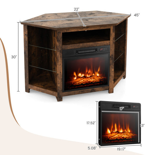 Fireplace Corner TV Stand with LED Lights and Smart APP Control for 50 Inches TV-Rustic Brown Fashion