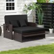 Patio Rattan Daybed with 4-Level Adjustable Backrest and Retractable Side Tray-Black Supply