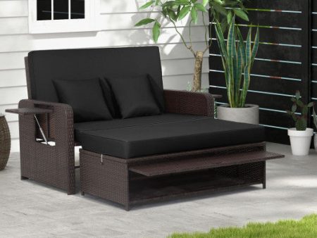 Patio Rattan Daybed with 4-Level Adjustable Backrest and Retractable Side Tray-Black Supply