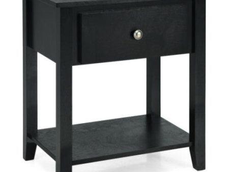 Nightstand with Drawer and Storage Shelf for Bedroom Living Room-Black Hot on Sale