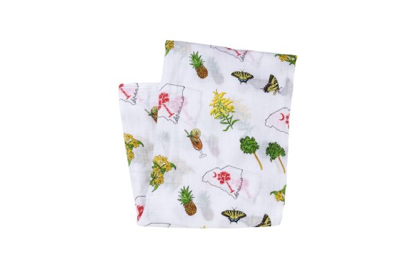 Gift Set: South Carolina Girl Baby Muslin Swaddle Blanket and Burp Cloth Bib Combo by Little Hometown For Sale