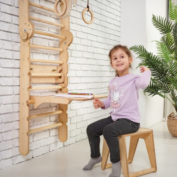 5in1: Wooden Swedish Wall   Climbing ladder for Children + Swing Set + Slide Board + Art Add-on Sale