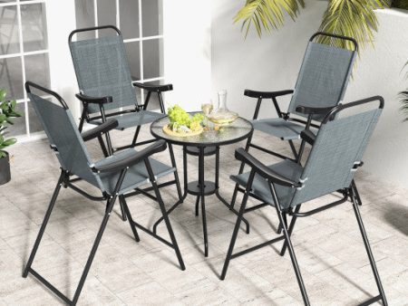 Patio Folding Bar Stool Set of 4 with Metal Frame and Footrest-Blue Online now