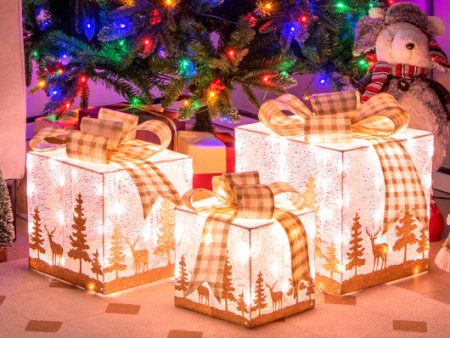 Set of 3 Lighted Christmas Gift Box with 100 Warm White Lights on Sale