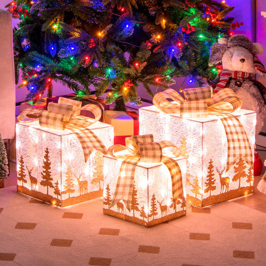 Set of 3 Lighted Christmas Gift Box with 100 Warm White Lights on Sale