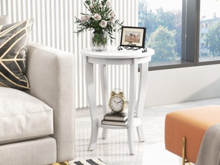 2-tier Round End Table with Solid Wood Legs-White on Sale