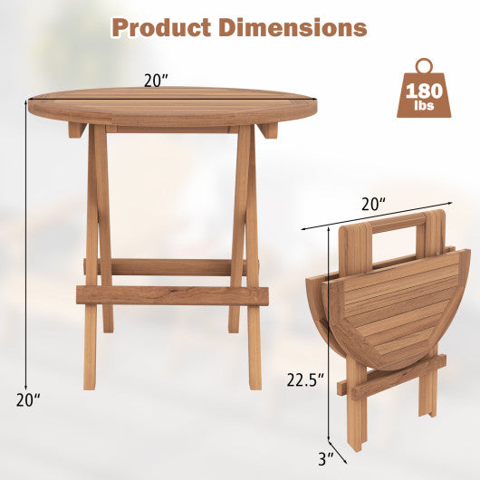 Round Patio Folding Coffee Table Teak Wood with Slatted Tabletop Supply