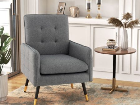 Linen Fabric Accent Chair with Removable Seat Cushion-Gray Hot on Sale