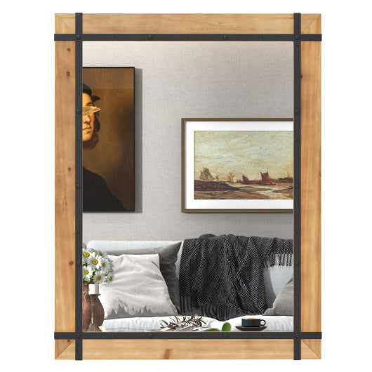 30 x 40 Inch Wall Mounted Mirror with Fir Wood Frame-Natural Cheap