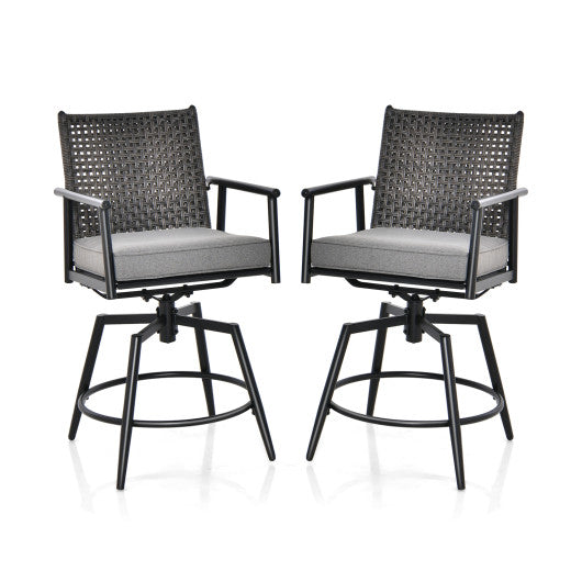 360 Degree Swivel Bar Stool Set of 2 with Metal Frame and PE Rattan Backrest-Black Discount