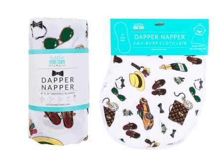 Gift Set: Dapper Napper Baby Muslin Swaddle Blanket and Burp Cloth Bib Combo by Little Hometown Online Sale