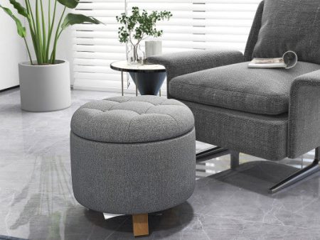 Upholstered Round Ottoman with Solid Rubber Feet-Gray on Sale