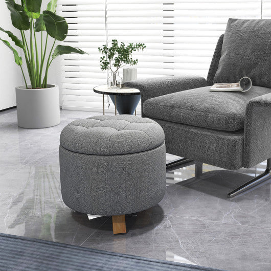 Upholstered Round Ottoman with Solid Rubber Feet-Gray on Sale