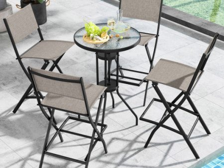 Outdoor Folding Bar Height Stool Set of 4 with Metal Frame and Footrest-Coffee Cheap