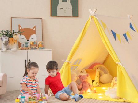 Kids Play Tent with Solid Wood Frame Holiday Birthday Gift & Toy for Boys & Girls-Yellow Discount