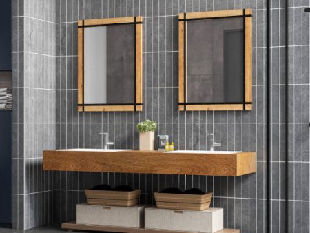 30 x 40 Inch Wall Mounted Mirror with Fir Wood Frame-Natural Cheap