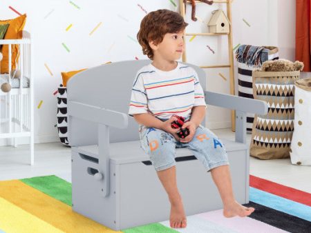 3-in-1 Kids Convertible Storage Bench Wood Activity Table and Chair Set-Gray on Sale