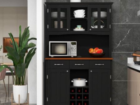 Kitchen Storage Cabinet Cupboard with Wine Rack and Drawers-Black Discount