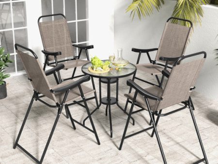 Patio Folding Bar Stool Set of 4 with Metal Frame and Footrest-Coffee Online Hot Sale