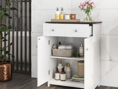 Freestanding Bathroom Floor Cabinet Storage Organizer with 2 Drawers-White Sale