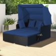 Patio Rattan Daybed with Retractable Canopy and Side Tables-Navy Online now