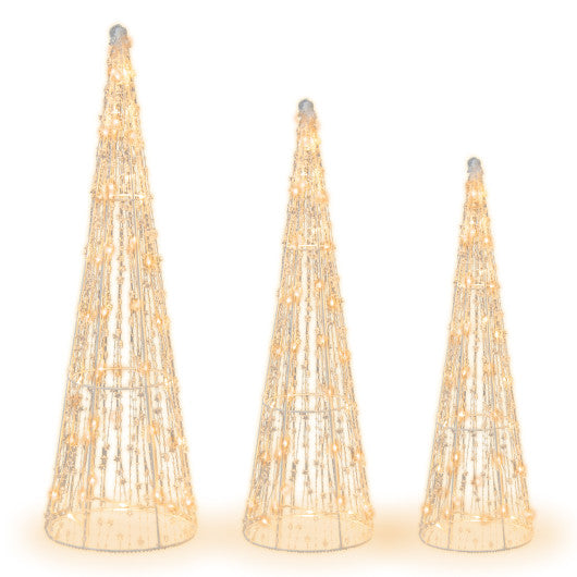 Set of 3 Pre-lit Christmas Cone Trees with Star Strings For Cheap