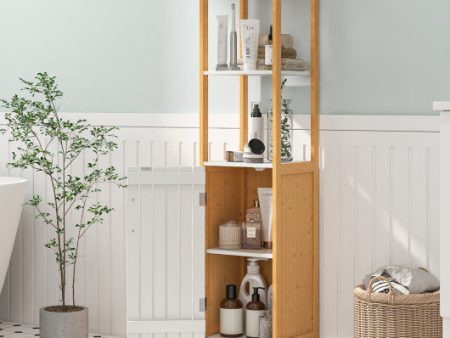 Bathroom Floor Cabinet with Door Shelves Adjustable Shelf-Natural Online Sale