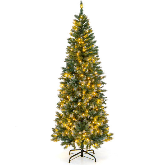 6 Feet Pre-Lit Artificial Christmas Tree with  618 Snowy Branch Tips Sale