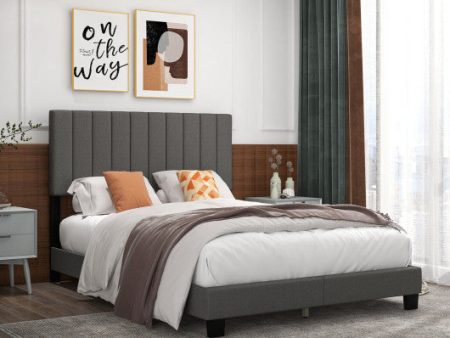 Queen Size Upholstered Bed Frame with Vertical Channel Tufted Headboard Gray Online Hot Sale