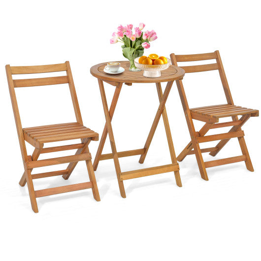 3 Pieces Folding Patio Bistro Set with Slatted Tabletop For Cheap