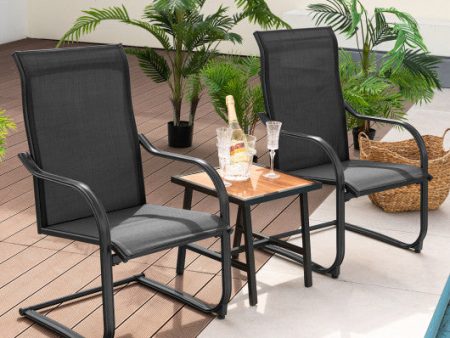 2 Pieces C-Spring Motion Patio Dining Chairs with Breathable Fabric-Black For Discount