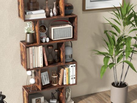 5-Tier Bookshelf with Anti-Toppling Device for Living Room Home Office-Rustic Brown Fashion