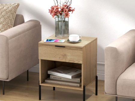 Modern Nightstand with Charging Station-Natural For Cheap