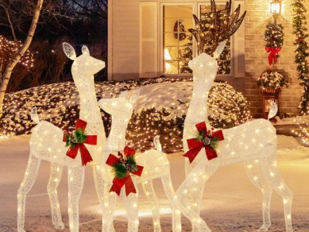 3-Piece Pre-lit Christmas Reindeer Family with 230 Warm White LED Lights Online Sale